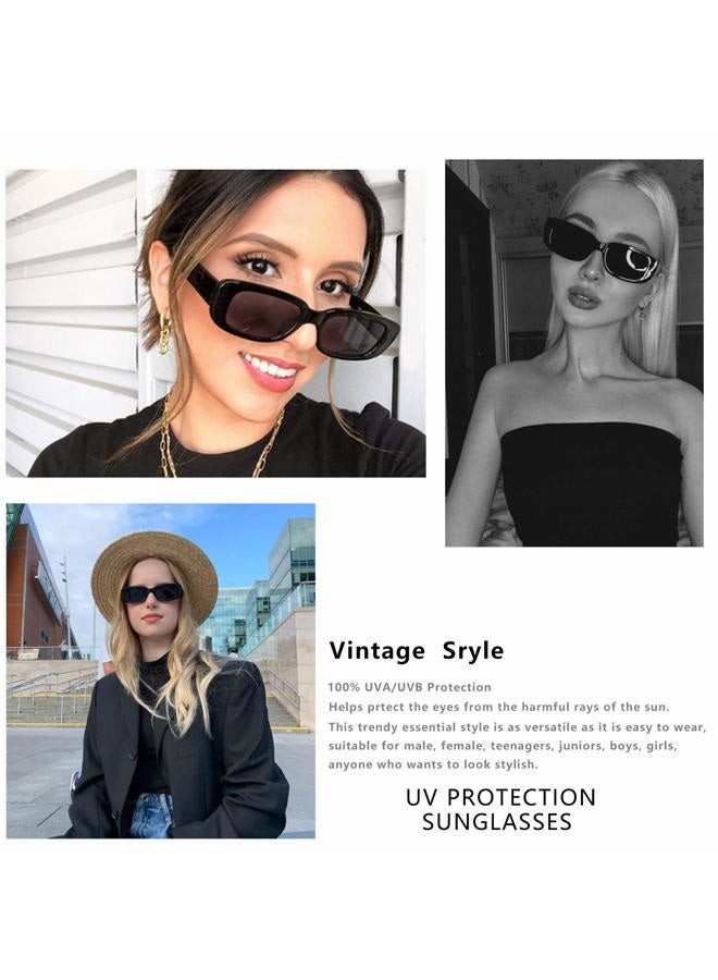 KUGUAOK Retro Rectangle Sunglasses Women and Men Vintage Small Square Sun Glasses UV Protection Glasse, 2 Pack Black + Leopard, 2 PACK - Image 2