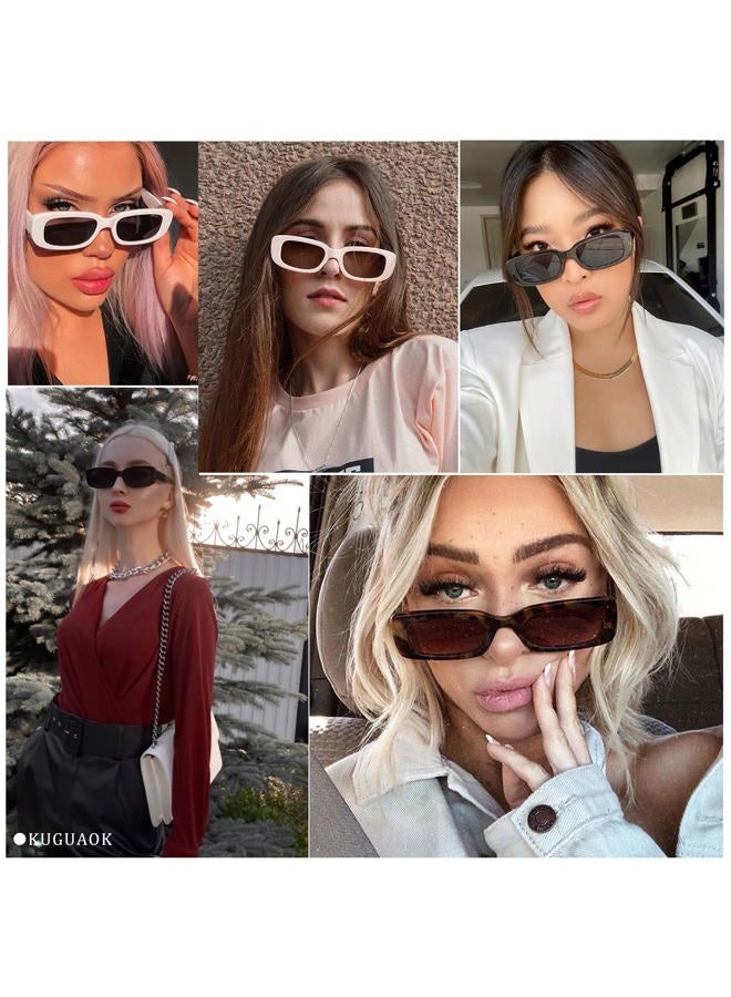 KUGUAOK Retro Rectangle Sunglasses Women and Men Vintage Small Square Sun Glasses UV Protection Glasse, 2 Pack Black + Leopard, 2 PACK - Image 3