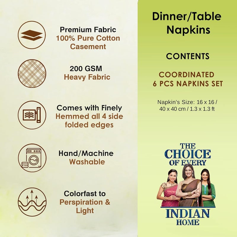 Swayam 100% Cotton Dinner Napkins 6pc Beige 16 X 16, Friendly Cotton Fabric, Machine Washable for Dinner, Can be use at Home, Café, Restaurant & Banquet - Image 2