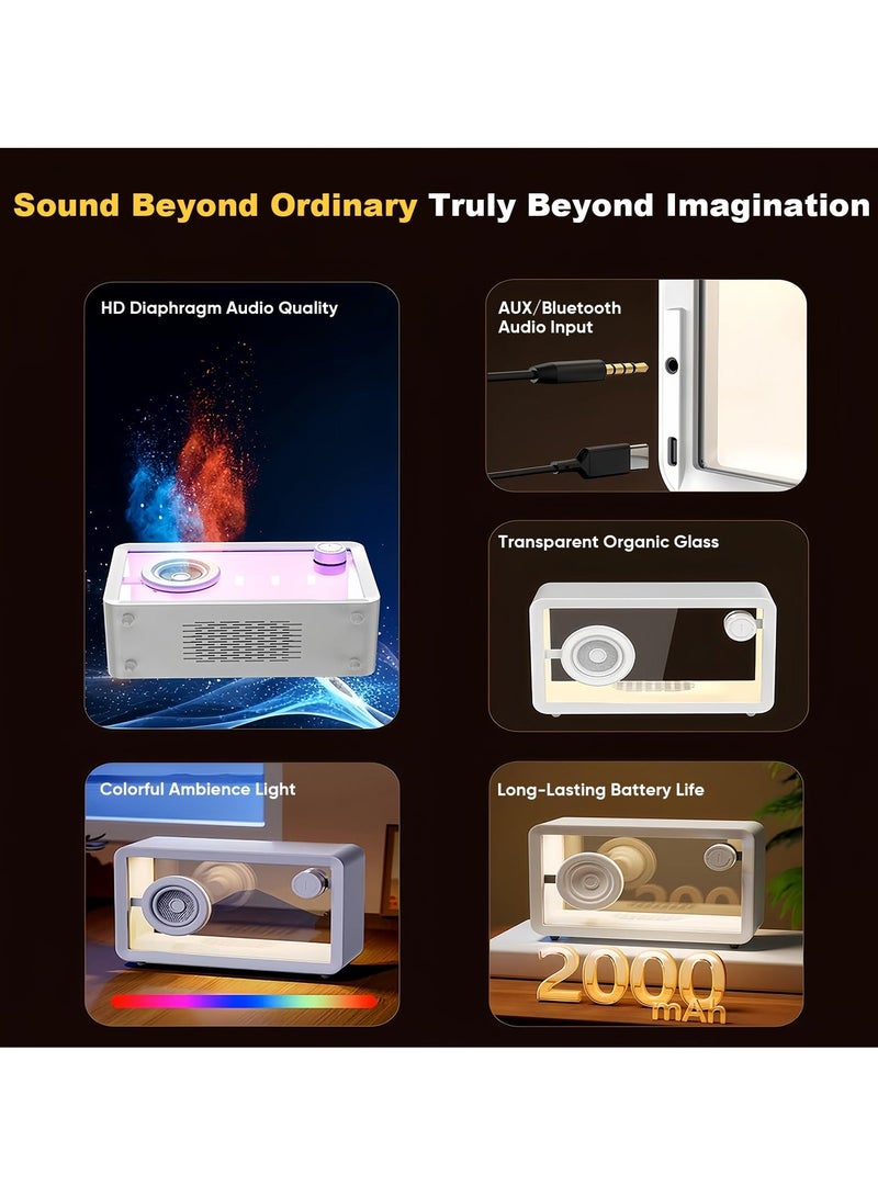 Transparent Bluetooth Speaker, 8W, Bluetooth 5.1/AUX, 5 Modes, 7 RGB Lights, Glass Wireless Speaker, Ideal for Desk & Room Decor, Birthday Gift, White - Image 4