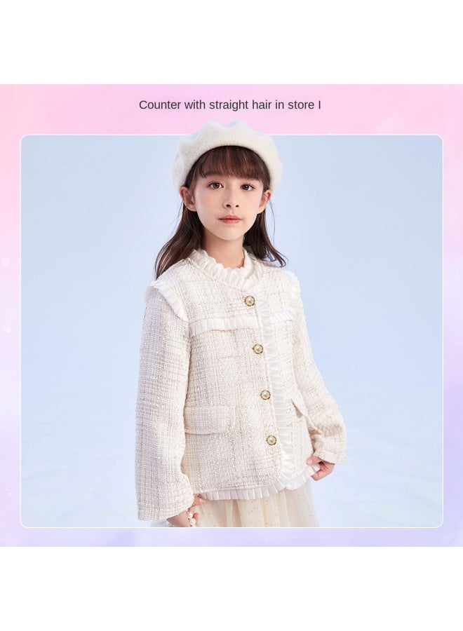 DEESHA Counter Edition Pearl Button Scalloped Edge】girls' Autumn And Winter Mid-to-large Children's Clothing, Children's Chic Style Coat - Image 2