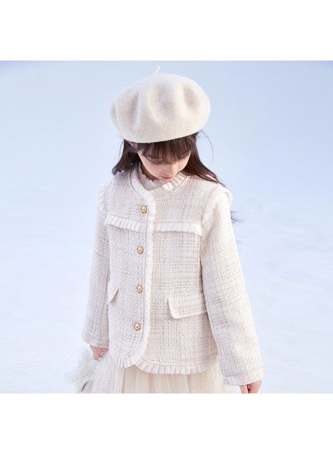 DEESHA Counter Edition Pearl Button Scalloped Edge】girls' Autumn And Winter Mid-to-large Children's Clothing, Children's Chic Style Coat - Image 4