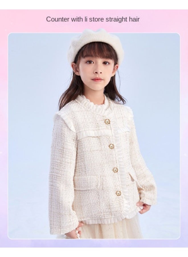 DEESHA Counter Edition Pearl Button Scalloped Edge】girls' Autumn And Winter Mid-to-large Children's Clothing, Children's Chic Style Coat - Image 1