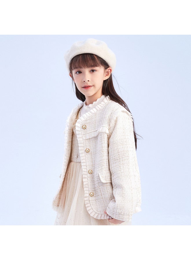 DEESHA Counter Edition Pearl Button Scalloped Edge】girls' Autumn And Winter Mid-to-large Children's Clothing, Children's Chic Style Coat - Image 3