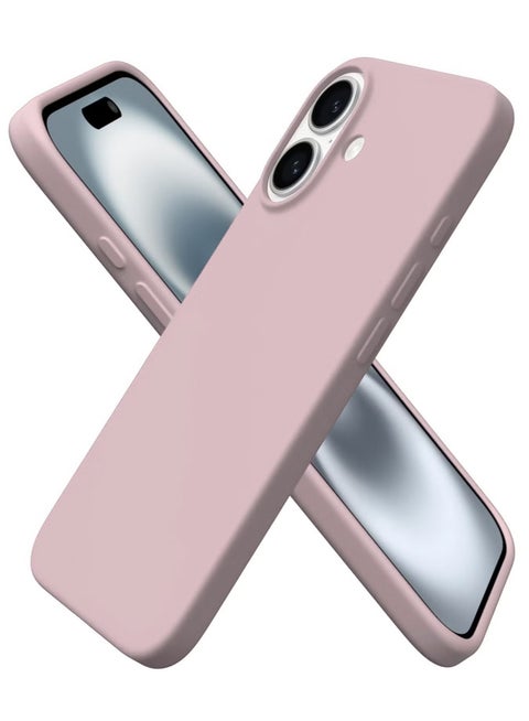 متوافق مع جراب iPhone 16 مقاس 6.1 من السيليكون السائل النحيف 4 طبقات من مطاط الجل الناعم المقاوم للصدمات مع بطانة من الألياف الدقيقة المضادة للخدش (الرمال الوردية)