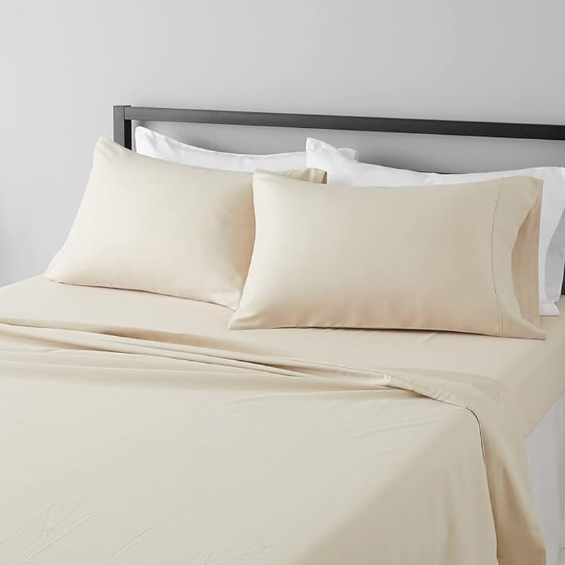SEM B GRA 4 Pieces Sheet Set-100% Egyptian Cotton Bed Sheets 400 Thread Count Sateen Finish Luxuries Hotel Quality (Beige, Full) - Image 1