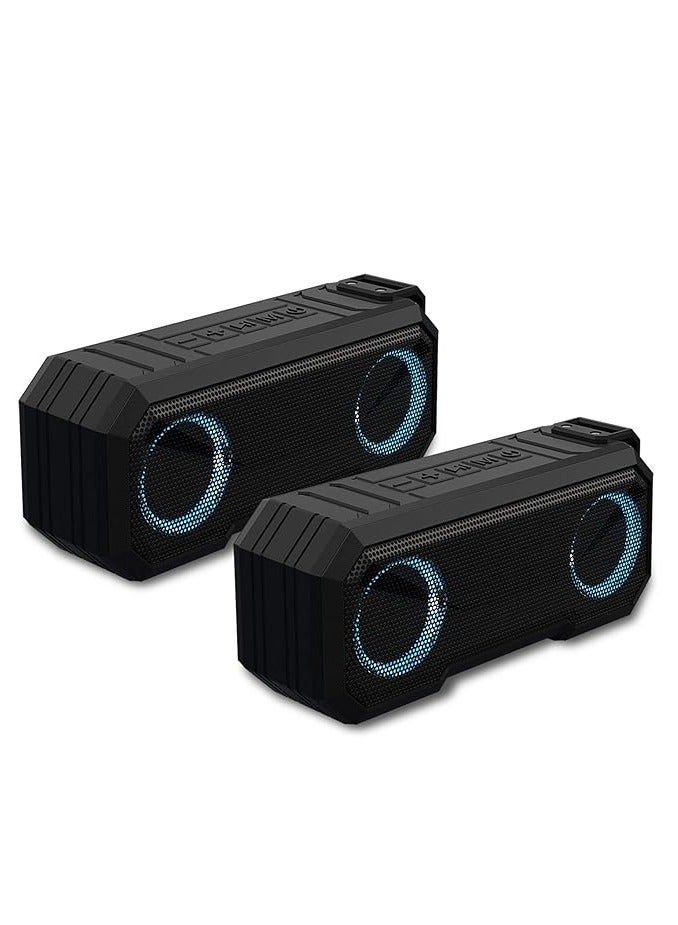 MYKX8 Portable TWS Bluetooth Speakers, IPX7 Waterproof, Stereo Sound, LED Light, Built-in Mic for Phone Calls and Battery Power Bank, for Home and Outdoor, Black