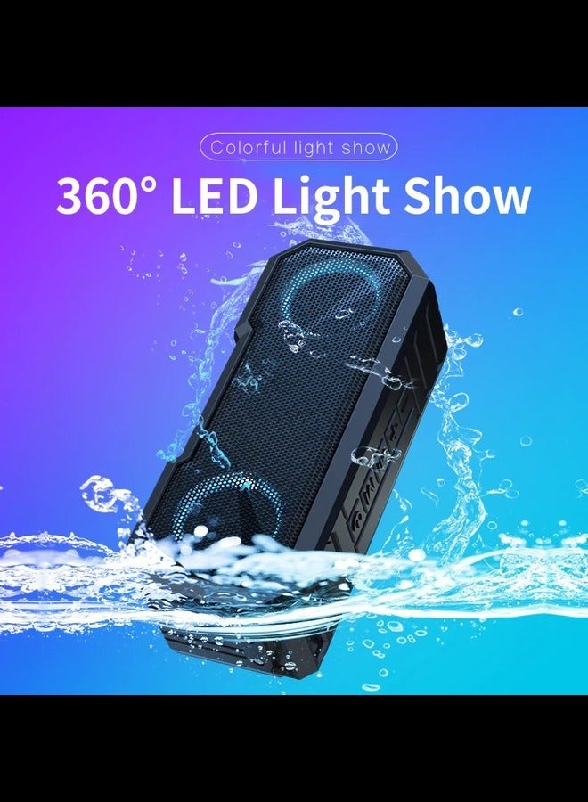 MYKX8 Portable TWS Bluetooth Speakers, IPX7 Waterproof, Stereo Sound, LED Light, Built-in Mic for Phone Calls and Battery Power Bank, for Home and Outdoor, Black - Image 2