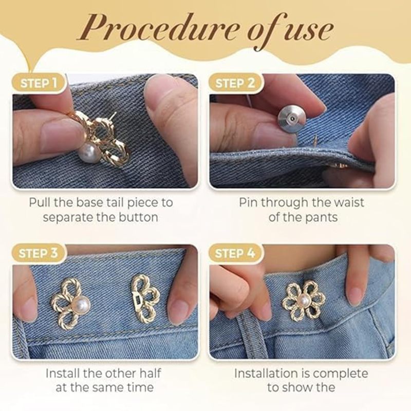 Pant Waist Tightener: No Sewing Adjustable Waist Buckle - Flower-Shaped Concealed Button Clips for Loose Jeans Fix, Everyday Wear - Image 4