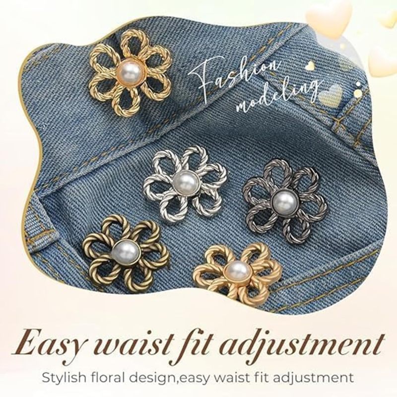 Pant Waist Tightener: No Sewing Adjustable Waist Buckle - Flower-Shaped Concealed Button Clips for Loose Jeans Fix, Everyday Wear - Image 3