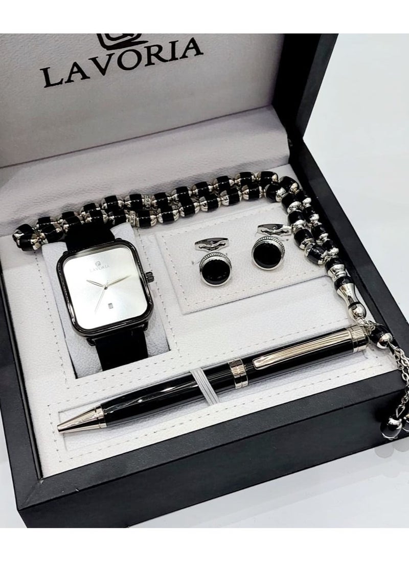 LAVORIA Laforea watch gift set for men consisting of 4 pieces, a rosary watch, a pen and a set of buttons 