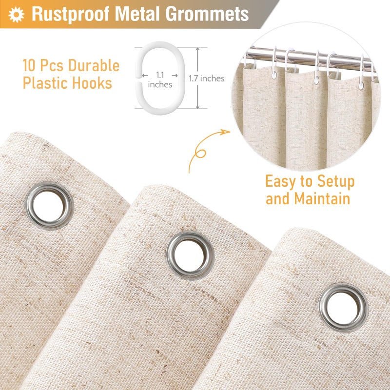 BTTN Stall Farmhouse Shower Curtain - 54x78 inch Rustic Heavy Duty Fabric Linen Shower Curtain Set with Ruffle Hem  Machine Washable  Vintage Shabby Chic Cloth Shower Curtain for Bathroom  Beige/Cream - Image 4