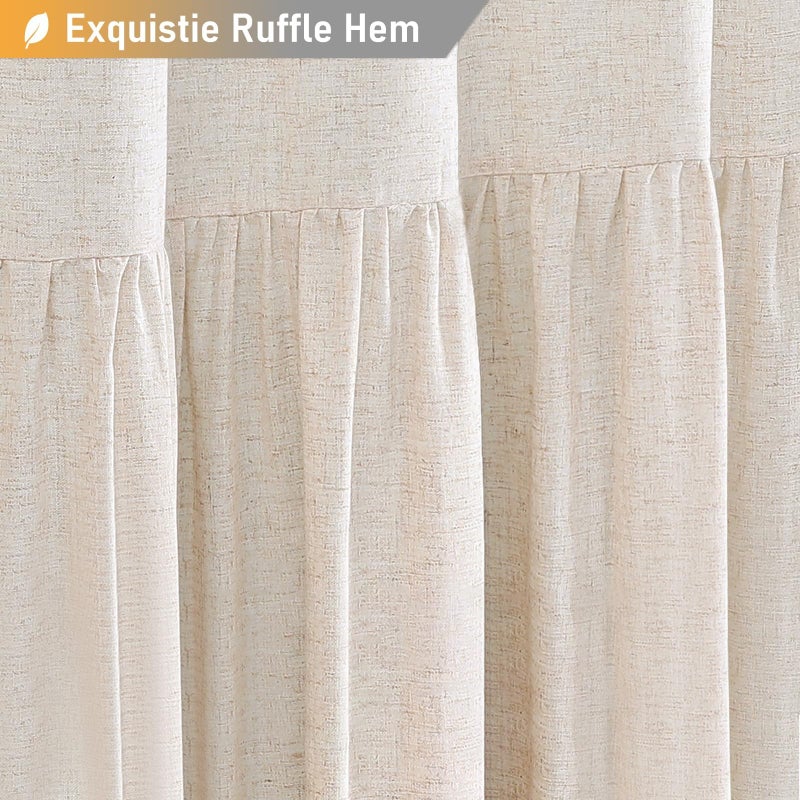 BTTN Stall Farmhouse Shower Curtain - 54x78 inch Rustic Heavy Duty Fabric Linen Shower Curtain Set with Ruffle Hem  Machine Washable  Vintage Shabby Chic Cloth Shower Curtain for Bathroom  Beige/Cream - Image 3