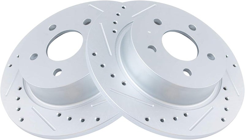 TRQ Rear Performance Brake Rotors Set Solid Premium G-Coated Cross Drilled & Slotted Compatible with 2013-2018 Ford C-Max 2013-2016 Escape 2014-2018 Transit Connect - Image 2