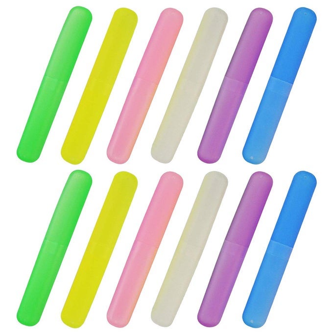 12PCS PLASTIC TOOTHBRUSH CASE SIX COLORS PORTABLE DUSTPROOF TOOTHBRUSH CASES TOOTHBRUSHES HOLDER FOR DAILY AND TRAVEL USE 12