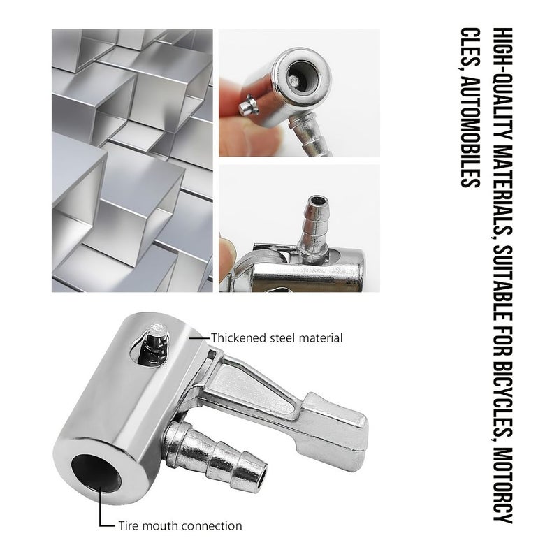 Silvery 1/4 Inch Lock On All Metal Air Chuck Mini Portable Tire Inflator Hose End With Barb Connector For Hose Repair Inflate Chuck - Image 1