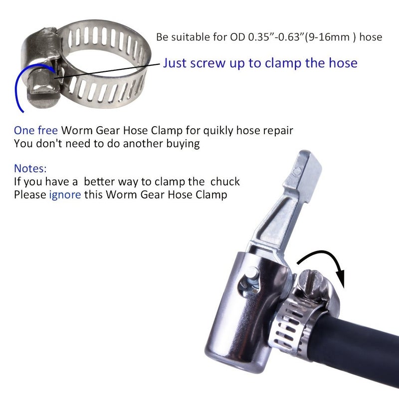 Silvery 1/4 Inch Lock On All Metal Air Chuck Mini Portable Tire Inflator Hose End With Barb Connector For Hose Repair Inflate Chuck - Image 5