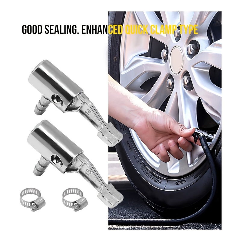 Silvery 1/4 Inch Lock On All Metal Air Chuck Mini Portable Tire Inflator Hose End With Barb Connector For Hose Repair Inflate Chuck - Image 2