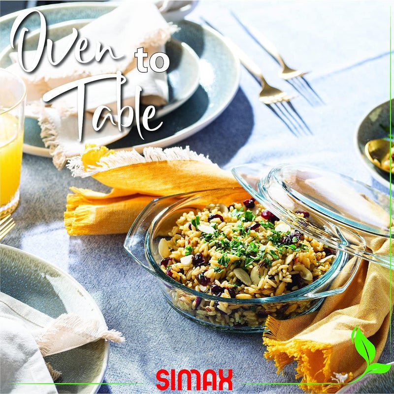 SIMAX Glass Casserole Dish, Clear Glass Round Casserole Dish with Lid and Handles, 1 Quart Covered Bowl for Cooking, Baking, Serving, Microwave, Dishwasher, and Oven Safe Cookware - Image 2