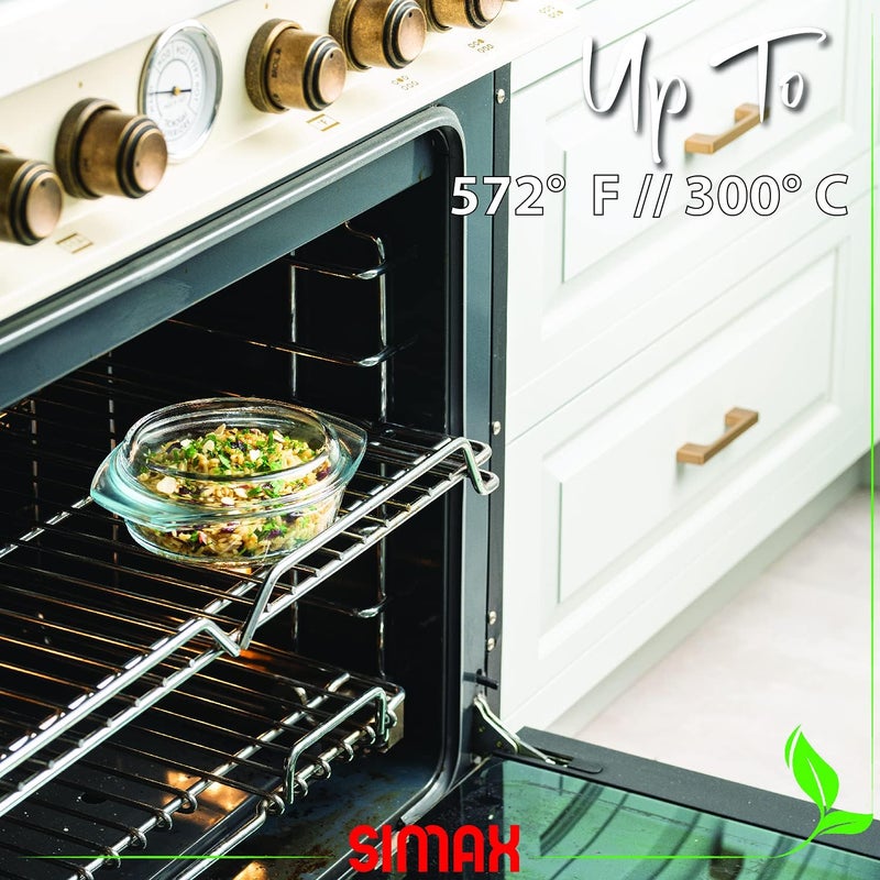 SIMAX Glass Casserole Dish, Clear Glass Round Casserole Dish with Lid and Handles, 1 Quart Covered Bowl for Cooking, Baking, Serving, Microwave, Dishwasher, and Oven Safe Cookware - Image 5