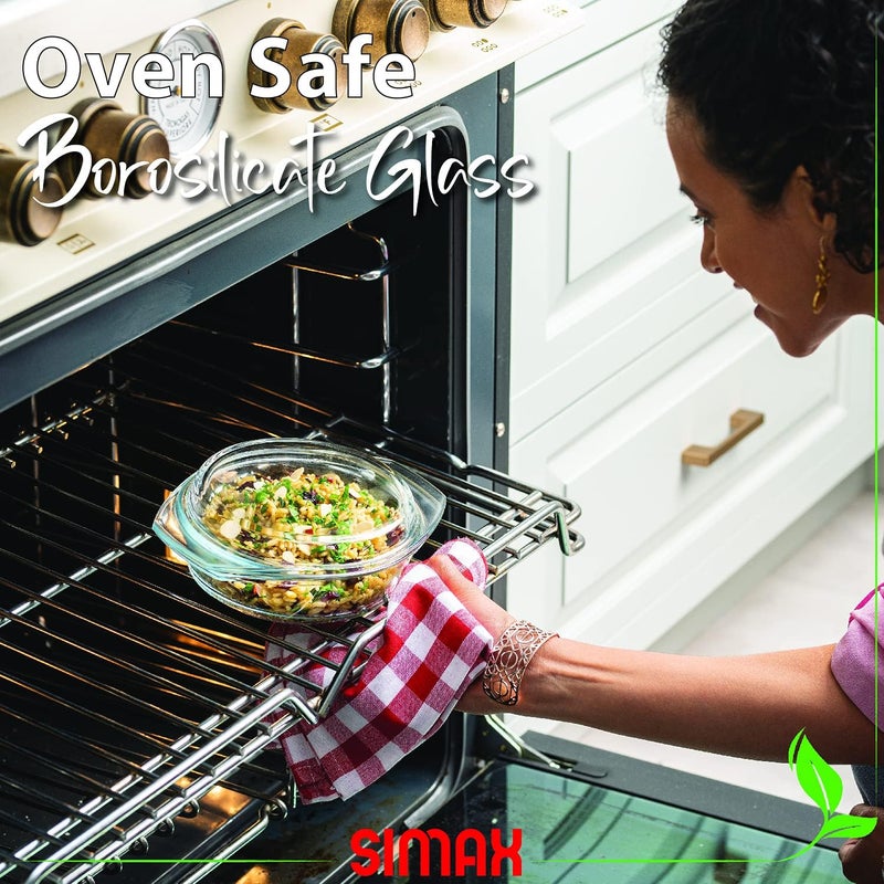 SIMAX Glass Casserole Dish, Clear Glass Round Casserole Dish with Lid and Handles, 1 Quart Covered Bowl for Cooking, Baking, Serving, Microwave, Dishwasher, and Oven Safe Cookware - Image 4