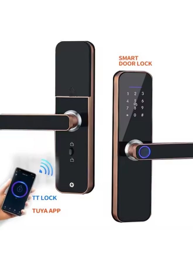 Smart stainless steel door lock with fingerprint, keyless entry, and Tuya app control.(Bronze)  - Image 3