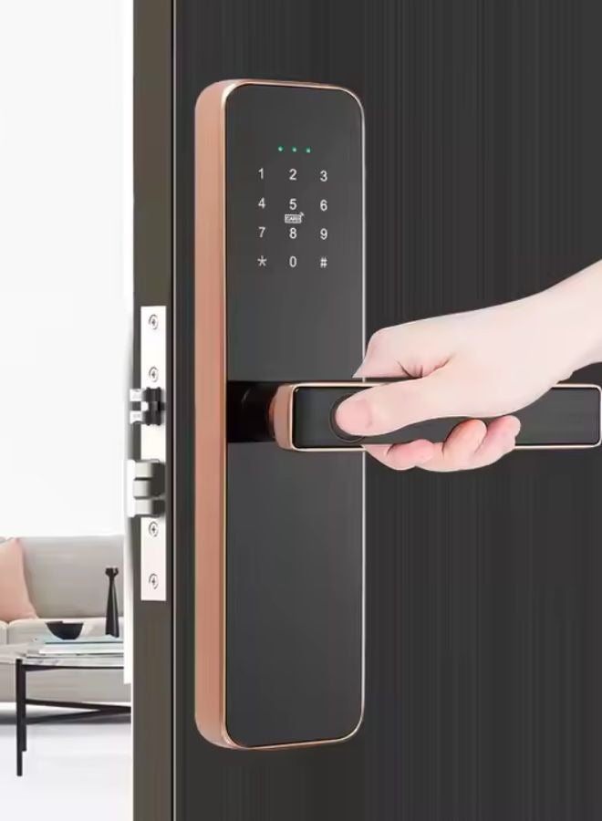 Smart stainless steel door lock with fingerprint, keyless entry, and Tuya app control.(Bronze)  - Image 1