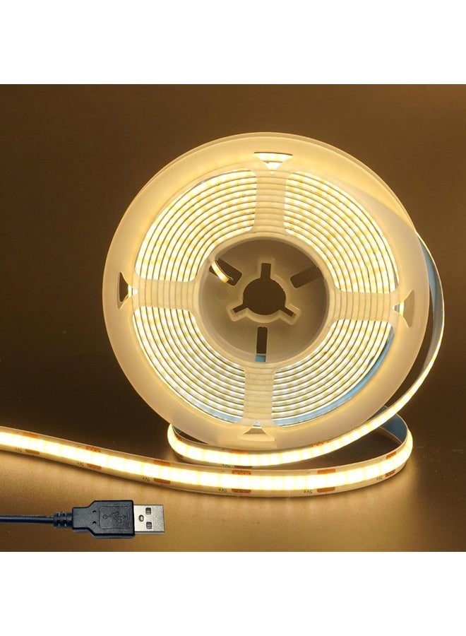 زيريفام شريط إضاءة LED، 5 أمتار، 3000 كلفن، 8 مم، شريط إضاءة LED فائق السطوع، يعمل بالطاقة عبر منفذ USB 5 فولت، إضاءة مرنة توضع أسفل الخزانة، مناسبة لغرفة النوم والمطبخ وإضاءة مرآة التجميل المنزلية وديكور خزانة غرفة النوم وديكور القوارب (أبيض دافئ) - Image 1