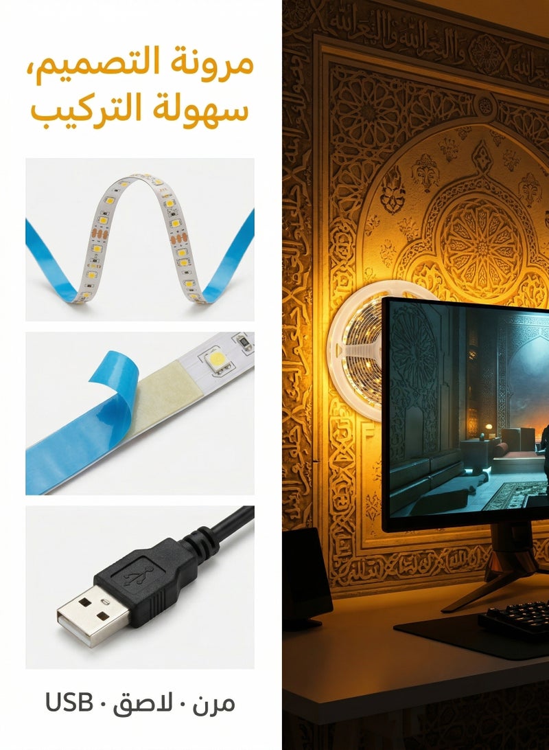 زيريفام شريط إضاءة LED، 5 أمتار، 3000 كلفن، 8 مم، شريط إضاءة LED فائق السطوع، يعمل بالطاقة عبر منفذ USB 5 فولت، إضاءة مرنة توضع أسفل الخزانة، مناسبة لغرفة النوم والمطبخ وإضاءة مرآة التجميل المنزلية وديكور خزانة غرفة النوم وديكور القوارب (أبيض دافئ) - Image 4