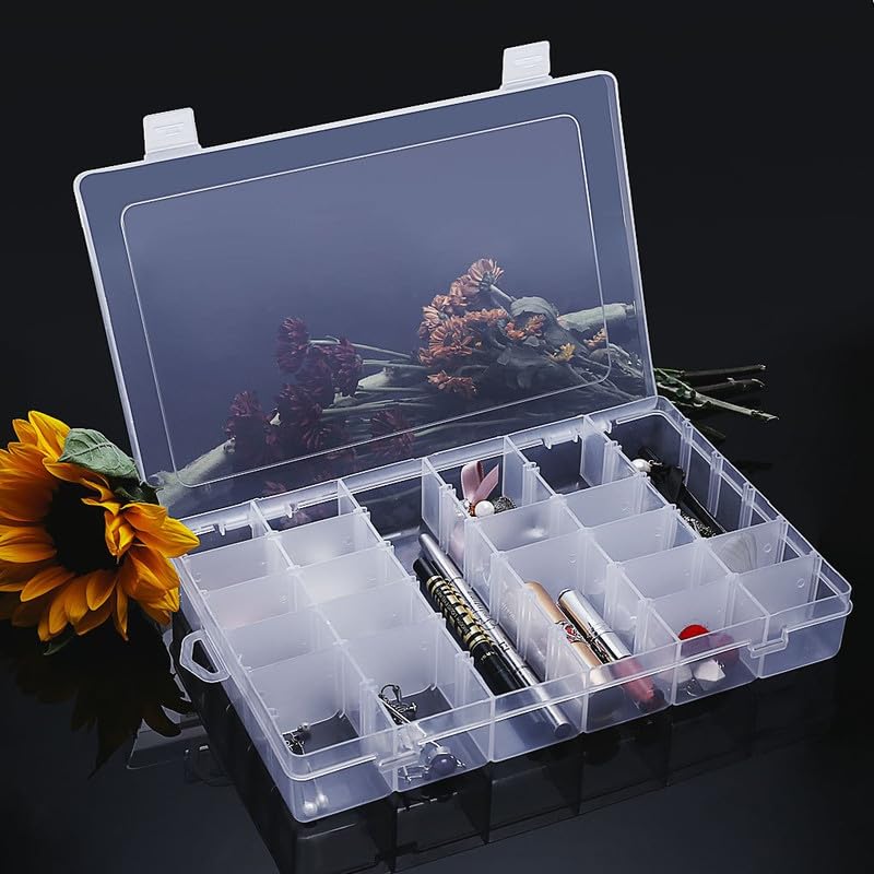 Anshri Jewellery Organisers Plastic 36 Grid Square Portable Transparent Storage Detachable Box Organizer Case for Jewelry Sewing Button Earrings Hair (Transparent) - Image 2