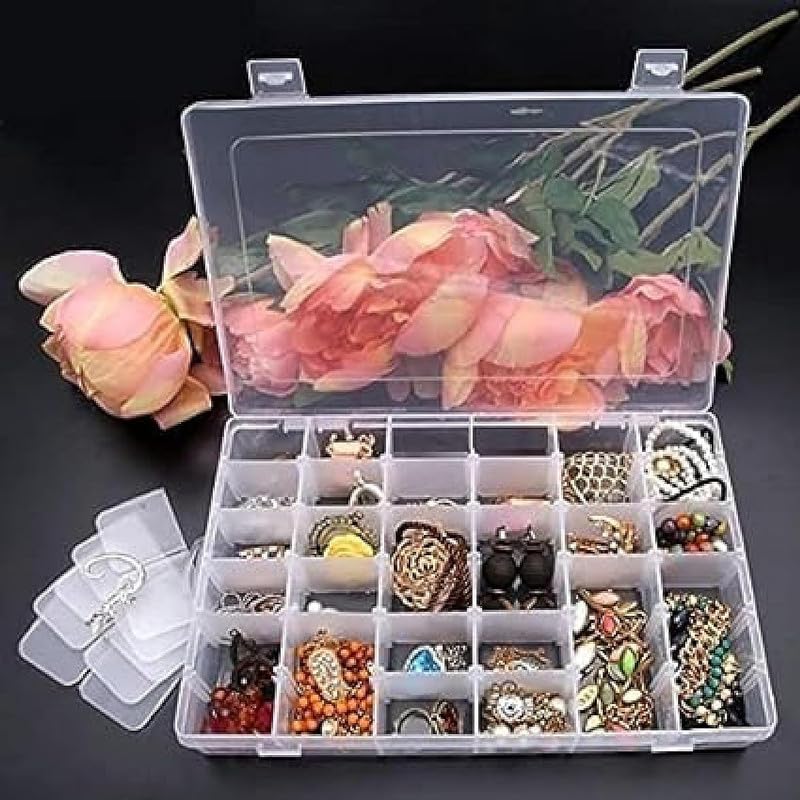Anshri Jewellery Organisers Plastic 36 Grid Square Portable Transparent Storage Detachable Box Organizer Case for Jewelry Sewing Button Earrings Hair (Transparent) - Image 1