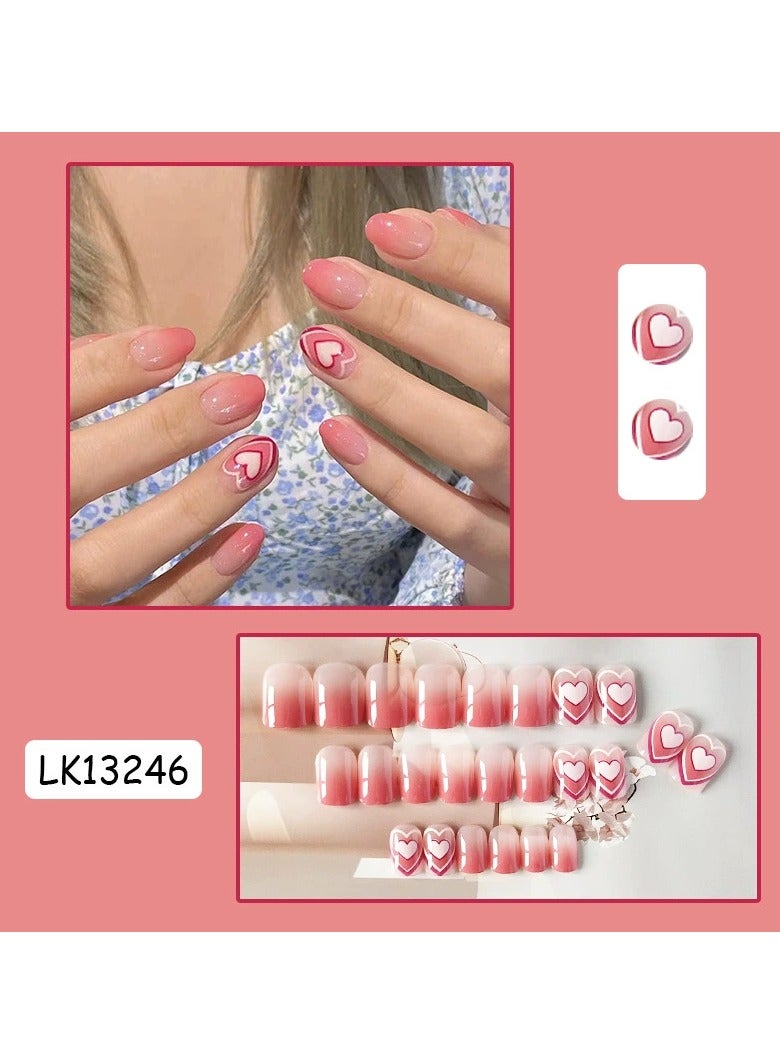 Goolsky Sweet Heart Peach Gradient Press On Nails – Short Cute Fake Nails 24PCS Set, Reusable & Easy to Remove - Image 1