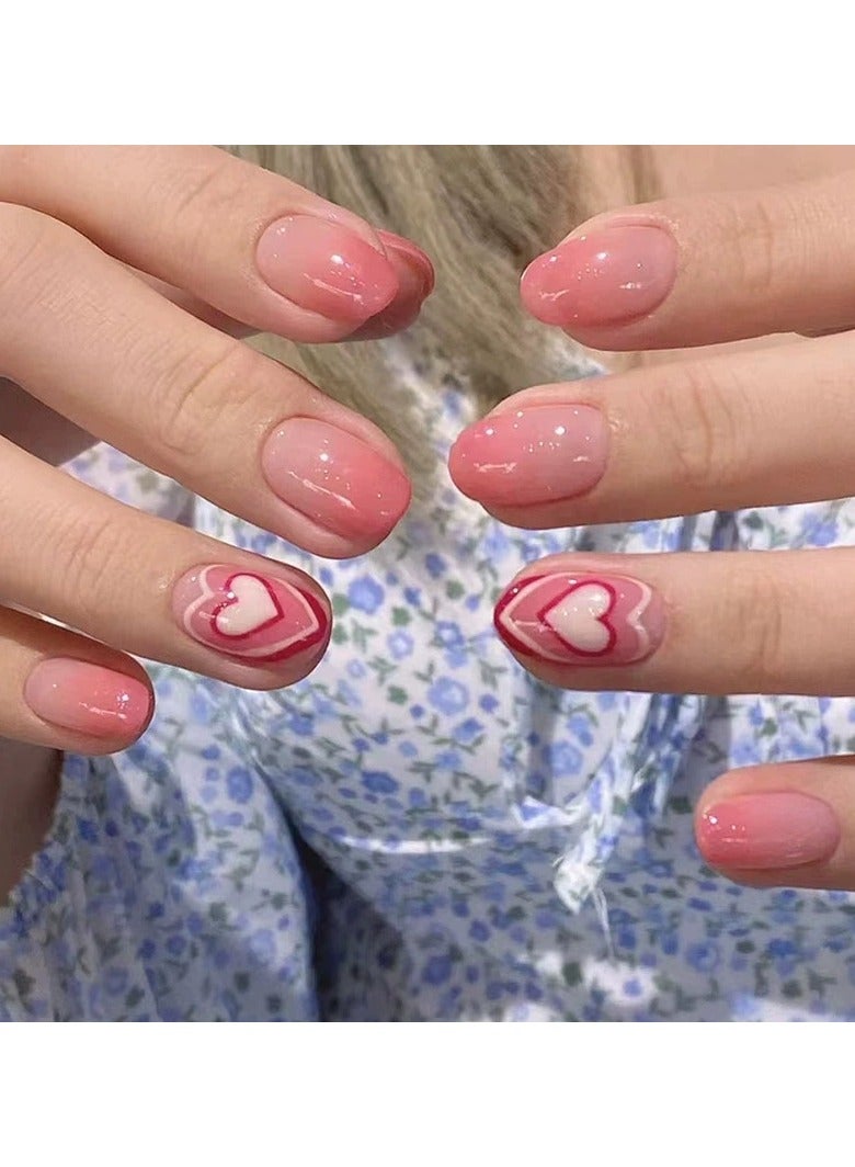 Goolsky Sweet Heart Peach Gradient Press On Nails – Short Cute Fake Nails 24PCS Set, Reusable & Easy to Remove - Image 2