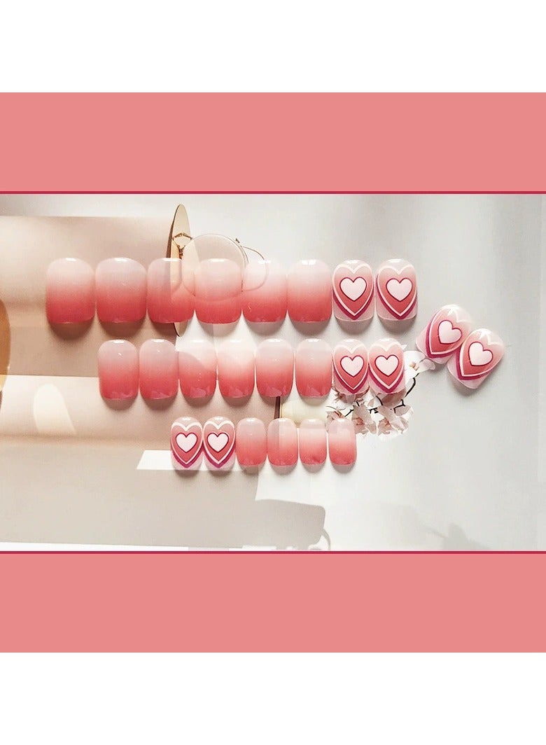 Goolsky Sweet Heart Peach Gradient Press On Nails – Short Cute Fake Nails 24PCS Set, Reusable & Easy to Remove - Image 3