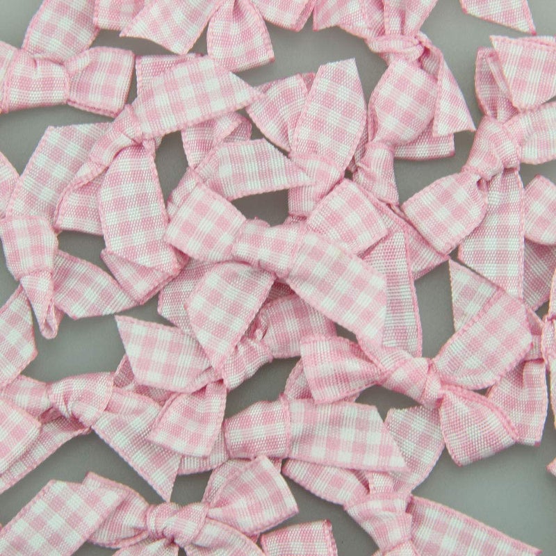 7Rainbows 50pcs Boutique Mini Pink Gingham Ribbon Bows Appliques DIY Craft for Sewing Scrapbooking Wedding and Gift - Image 2