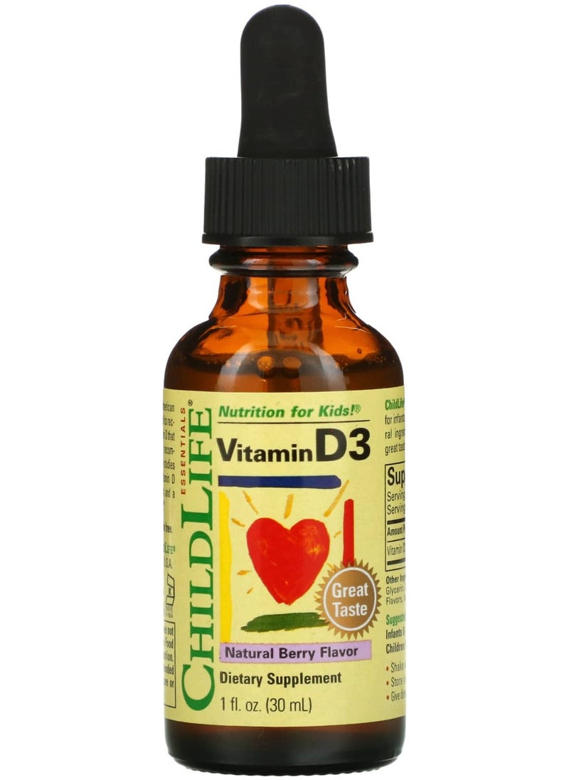 CHILDLIFE ESSENTIALS فيتامين د3، التوت الطبيعي، 1 أونصة سائلة (30 مل) 