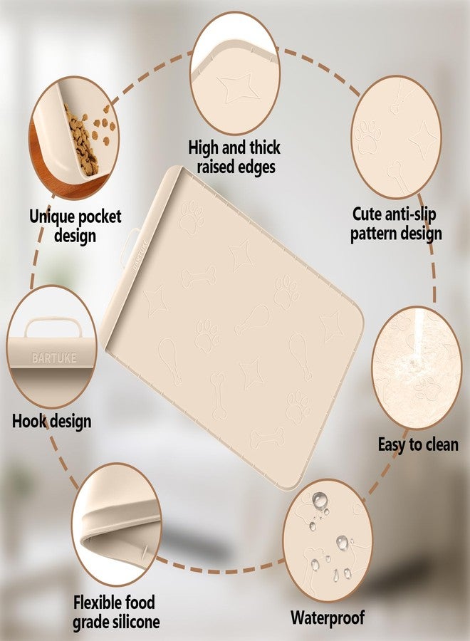 Bartuke Dog Food Mat with Collection Pocket, 42''x28'' Extra Large Silicone Pet Feeding Mat for Food and Water, Waterproof Anti-Slip Dog Mat with Edge and Handle, Pet Placement for Floor (Beige) - Image 5