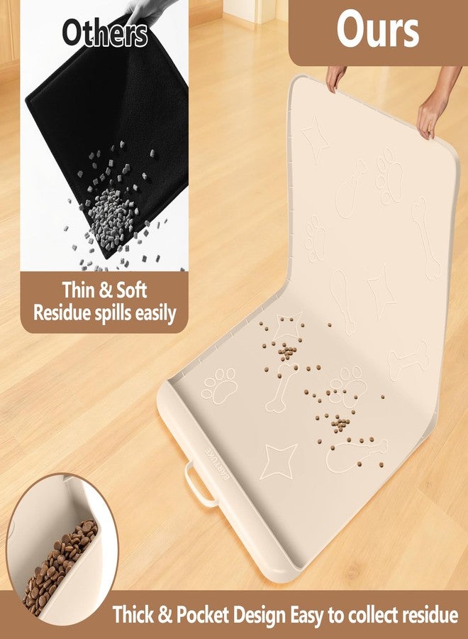 Bartuke Dog Food Mat with Collection Pocket, 42''x28'' Extra Large Silicone Pet Feeding Mat for Food and Water, Waterproof Anti-Slip Dog Mat with Edge and Handle, Pet Placement for Floor (Beige) - Image 4