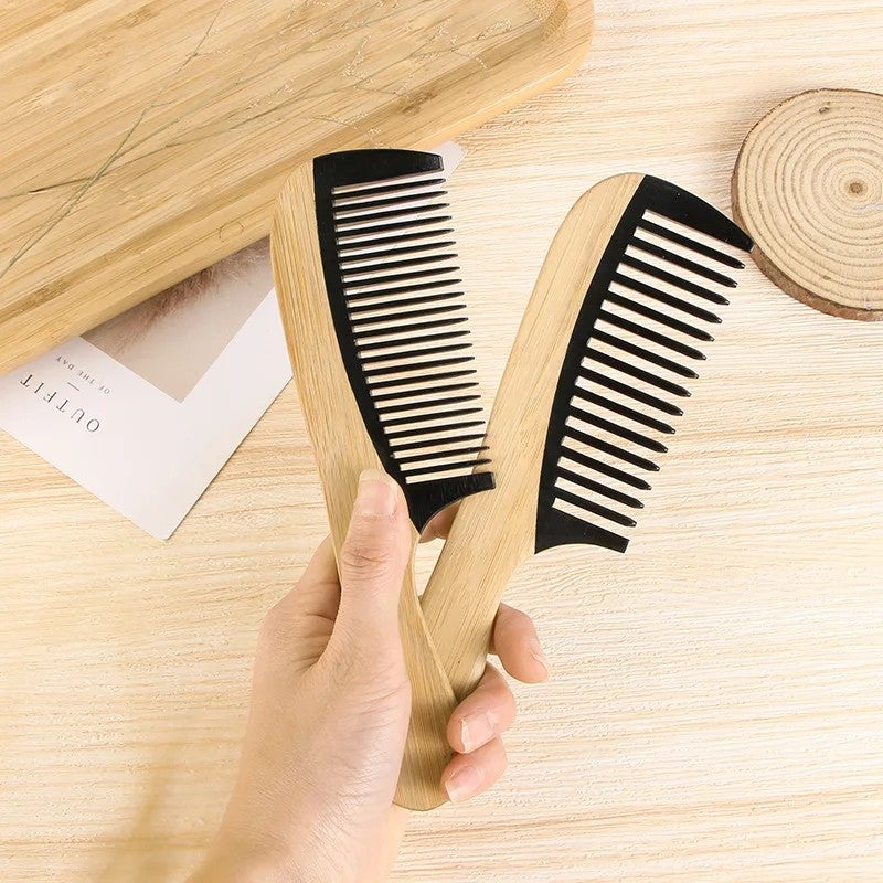 Y&D Natural Bamboo Wood Rat Tail Comb Set - Eco-Friendly Hairbrushes for Anti-Static, Wide & Fine Tooth, Massage Scalp, Household Use - Image 5