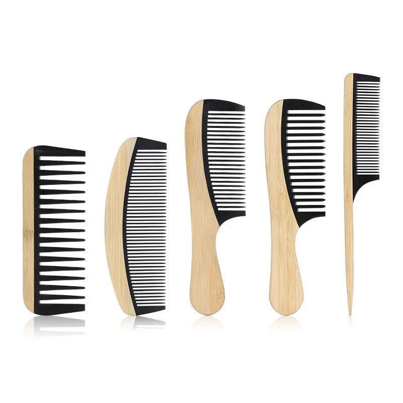 Y&D Natural Bamboo Wood Rat Tail Comb Set - Eco-Friendly Hairbrushes for Anti-Static, Wide & Fine Tooth, Massage Scalp, Household Use - Image 2