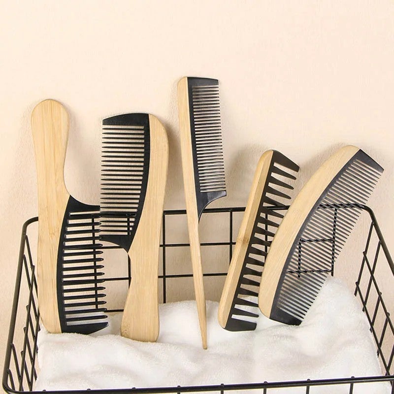 Y&D Natural Bamboo Wood Rat Tail Comb Set - Eco-Friendly Hairbrushes for Anti-Static, Wide & Fine Tooth, Massage Scalp, Household Use - Image 3