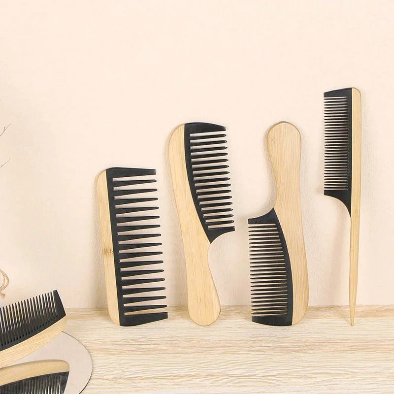 Y&D Natural Bamboo Wood Rat Tail Comb Set - Eco-Friendly Hairbrushes for Anti-Static, Wide & Fine Tooth, Massage Scalp, Household Use - Image 4