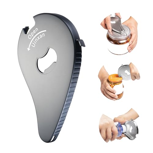 Uinxan Bottle Opener for Weak Hands & Seniors with Arthritis–5 in 1 for Vacuum Seals, Water, Small Jar Lids(0.6"-2.7"), Beer Caps, Pull Tabs–Multifunction Portable Tool for Elderly/Women/Men (Black) - Image 1