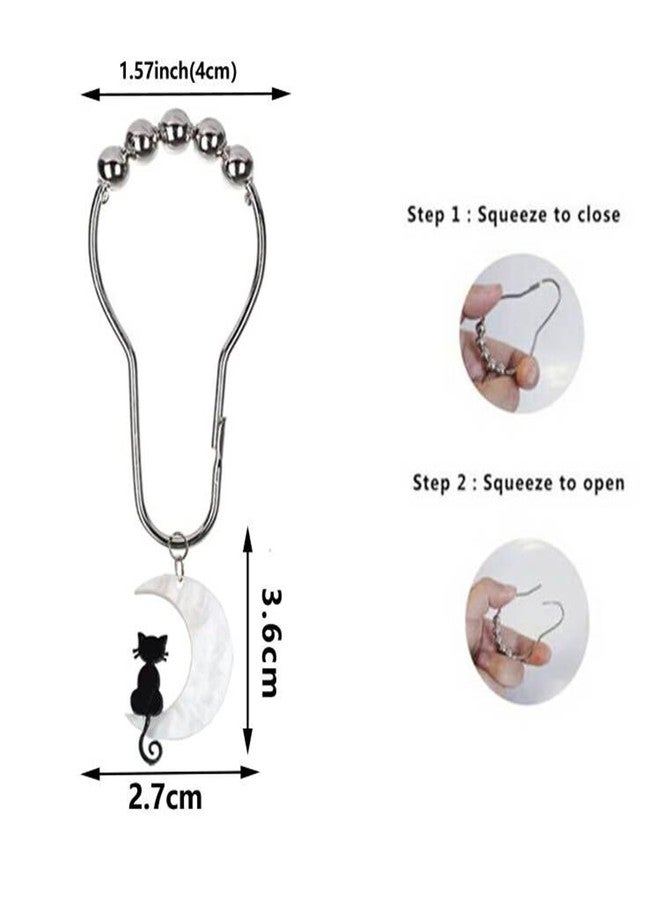 Daxingbu Black Cat Shower Curtain Hooks with Moon Bathroom Decoration,12 Pcs Rust Proof Metal Cute Funny Cat Shower Curtain Rings for Halloween Gothic Themed Decor - Image 2