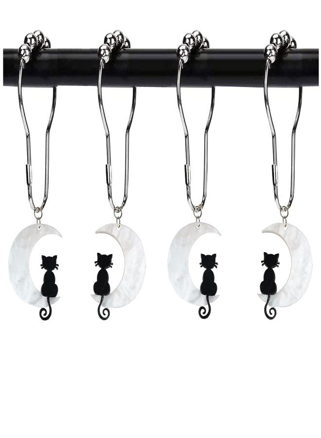 Daxingbu Black Cat Shower Curtain Hooks with Moon Bathroom Decoration,12 Pcs Rust Proof Metal Cute Funny Cat Shower Curtain Rings for Halloween Gothic Themed Decor - Image 1