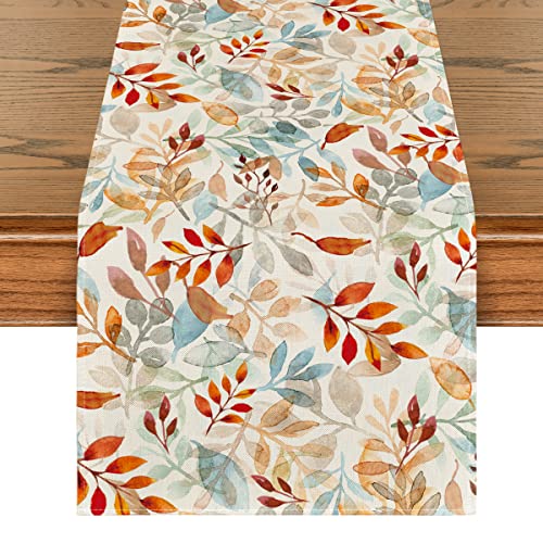 Artoid Mode Beige Eucalyptus Leaves Fall Table Runner, Seasonal Autumn Kitchen Dining Table Decoration for Outdoor Home Party 13x72 Inch - Image 1