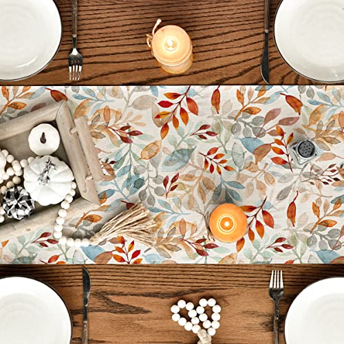 Artoid Mode Beige Eucalyptus Leaves Fall Table Runner, Seasonal Autumn Kitchen Dining Table Decoration for Outdoor Home Party 13x72 Inch - Image 4