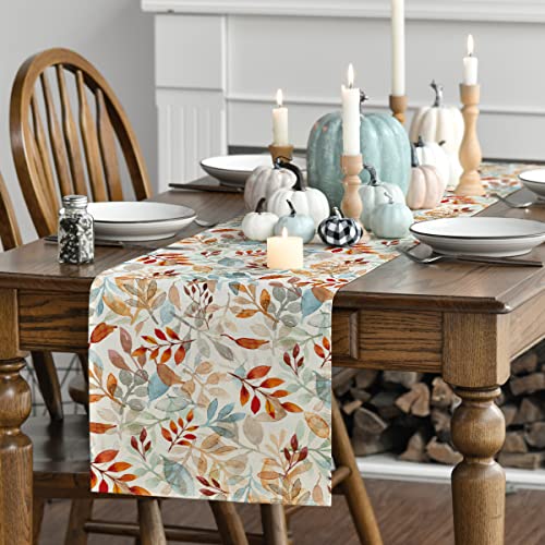 Artoid Mode Beige Eucalyptus Leaves Fall Table Runner, Seasonal Autumn Kitchen Dining Table Decoration for Outdoor Home Party 13x72 Inch - Image 3