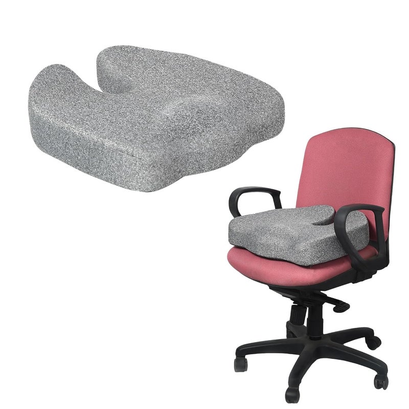 Royal Nap Coccyx Seat Cushion for Back Pain Relief | Orthopedic Memory Foam Pillow for Sciatica & Tailbone Support | Large Size, 2-Layer Washable Cover, Grey | 1 Year Warranty | Pack of 1 - Image 1