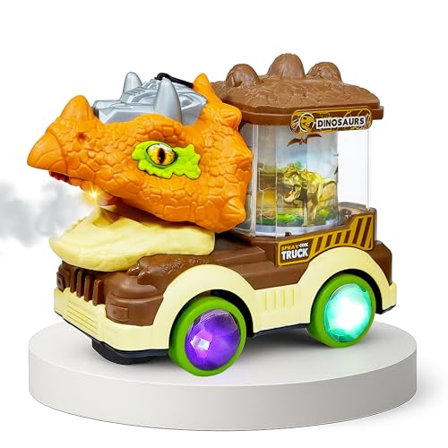 VGRASSP Bump and Go Dinosaur Truck Toy for Kids with Lights, Music, Mist Spray & Rotating Lamp - Interactive Dino Toy Gift - Color As Per Stock - Image 1
